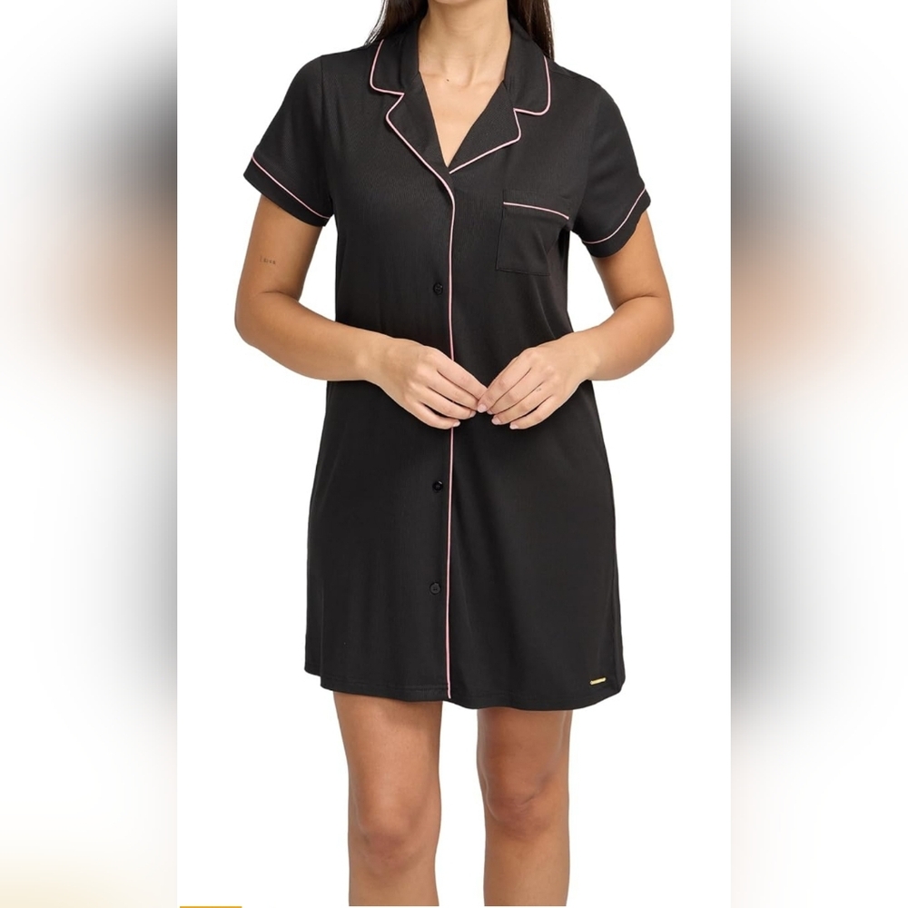 BCBGMAXAZRIA Women's Short Sleeve Notch Nightshirt - Brand New XL